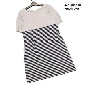 MACKINTOSH PHILOSOPHY マッキントッシュ フィロソフィー 春夏 ボーダー切替♪ 半袖 ワンピース Sz.38　レディース グレー　K4T00598_5#D