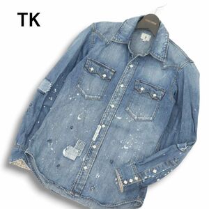 TK タケオキクチ 通年 ペイント&リペア加工★ 長袖 デニム ウエスタン シャツ Sz.2　メンズ　A4T08749_8#C