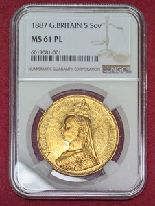 【動画あり】1887 イギリス ５ポンド 金貨 ヴィクトリア女王 英国 NGC MS61PL ５ソブリン ビクトリア ジュビリー ヘッド 