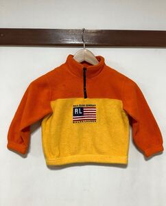 う1518 USA製 POLO JEANS RALPH LAUREN ラルフローレン ハーフジップ フリースジャケット キッズ 3T オレンジ/イエロー