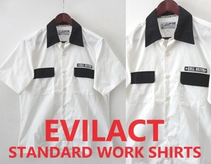 EVILACT:イーブルアクト■STANDARD WORK SHIRTS■ワッペン付き フラップポケット ワークシャツ■ホワイト×ブラック■Lsize