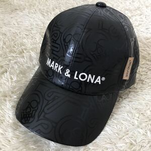 マークアンドロナ　キャップ　スカル　ロゴ　帽子　ゴルフ　2022年モデル　ブラック系　総柄　MARK&LONA 黒系
