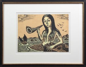 手島 圭三郎 木版画『人魚』【真作保証】 絵画 - 北海道画廊