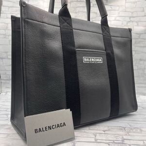 【美品】BALENCIAGA バレンシアガ メンズ トートバッグ ビジネスバッグ 肩掛け ハードウェア レザー 本革 キャンバス A4◎ ブラック 黒