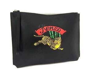 1円 ■極美品■ KENZO ケンゾー レザー クラッチバッグ セカンドバッグ レディース メンズ ブラック系 FJ3301