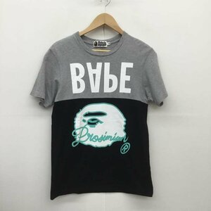 A BATHING APE S アベイシングエイプ Tシャツ 半袖 猿顔　バイカラー T Shirt 灰 / グレー / X 黒 / ブラック / 10089484