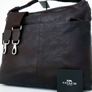 1円■新品同様■COACH コーチ 2way 型押し トートバッグ ビジネス ブリーフケース 大容量 A4 レディース メンズ オールレザー ブラウン茶色