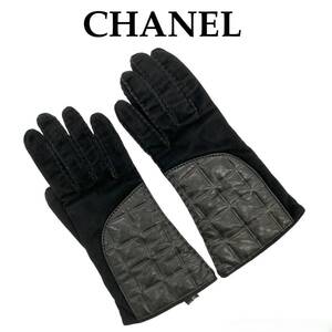 【大特価!!】CHANEL シャネル 手袋 チョコバー 防寒 スエード レザー カシミア 7 Sサイズ ブラック 冬 バレンタイン ブランド 鑑定済み■