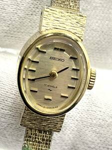 【不動】SEIKO セイコー 手巻き 腕時計 ゴールド文字盤 17石 ゴールド レディース 10-8370