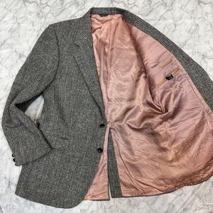 美品 希少 大きいXL相当くるみボタン ハリスツイード Harris Tweed メンズ 紳士服 テーラード 総裏 ピンク ビジネス カナダ製 厚手