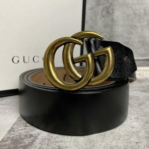 グッチ GUCCI ベルト マーモント GG ゴールド金具 レザー 本革 メンズ レディース 男女兼用 ユニセックス ブラック 黒