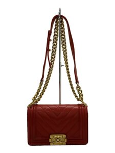 CHANEL◆チェーンショルダーバッグ_ボーイシャネル_カーフスキン/牛革/RED