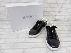 JIMMY CHOO ジミーチュウ メンズ レディース サイズ41 ブラック レザー スニーカー ローカット レースアップ 箱付き