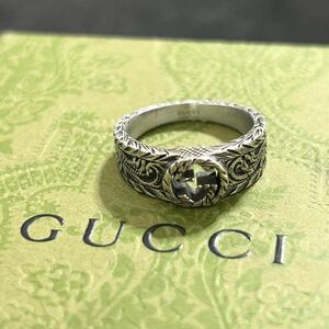 【美品】1円〜 グッチ GUCCI 指輪 リング サイズ17 刻印18 インターロッキング アラベスク アクセサリー Ag925 メンズ レディース 