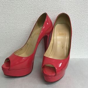 【WA36】★3000円スタート★Christian Louboutin/クリスチャンルブタン エナメル オープントゥパンプス　ヒール　36