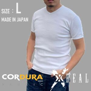 XREAL 日本製 ヘビーウェイト ｔシャツ コーデュラCORDURA 生地 白 L スリムタイプ 厚手 アメカジ アウトドア 嫌なタグ類なし