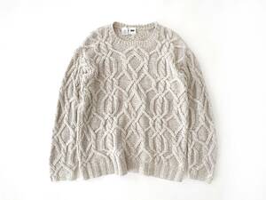 SPECIAL!! 90s DKNY 極厚 シルクリネン◎ アラン ケーブル チャンキーニット クルーネック 丸首 メンズ レディース Ivory US Euro Vintage