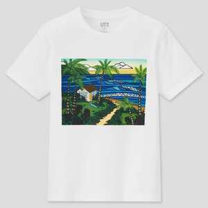 【新品・140・ホワイト】ヘザー・ブラウン　Tシャツ　UT　Heather Brown　HAWAII HALE　ハワイの自然を描く　ヤシの木　サーフィン