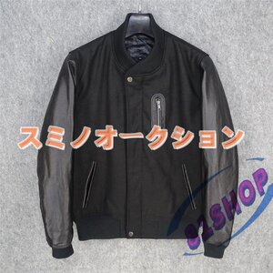 レザージャケット 上品　ウール切り替え　本革 　牛革　暖かい中綿　ライダースジャケット 革ジャン M　黒