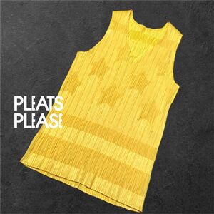 イッセイミヤケ PLEATS PLEASE プリーツプリーズ 星柄 Ｖネック ノースリーブカットソー タンクトップ size:3