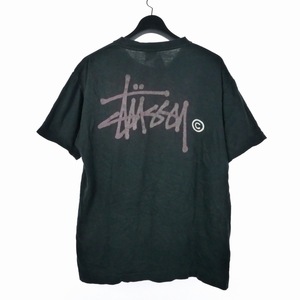 ステューシー STUSSY アメリカ製 銀タグ ストックロゴ プリント Tシャツ 半袖 L 黒 ブラック メンズ