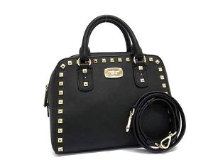 1円 ■美品■ MICHAEL KORS マイケルコース レザー 2WAY スタッズ ハンドバッグ トート ショルダー ブラック系×ゴールド系 FE6927