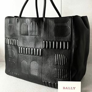 大容量/美品 ●BALLY バリー メンズ ビジネス トートバッグ ハンド ●存在感抜群 エンボス加工 A4 レザー 本革 鞄 ブラック 黒