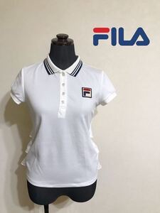 【美品】 FILA フィラ レディース 切替し ドライ ポロシャツ トップス フリル テニス ウェア サイズS 半袖 白 VL1084