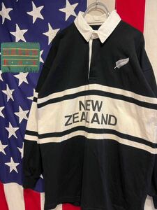 ★UK製★ニュージーランド代表★ALL BLACKS★ラガーシャツ★長袖★NEW ZEALAND NATIONAL SQUAD★オールブラックス★ブラック★黒★Lサイズ