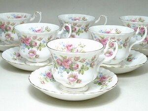 ▲60SK2553▲ROYAL ALBERT ロイヤルアルバート MOSS ROSE モスローズ　花柄カップ＆ソーサー6客　ティー　コーヒー