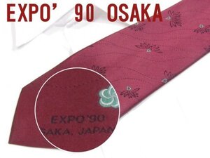 【エキスポ EXPO】RT 229 EXPO OSAKA JAPAN ネクタイ ワインレッドカラー リーフ柄 ジャガード