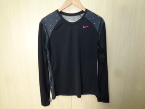 b874◆NIKE DRI-FIT アンダーシャツ◆ナイキ レディース サイズL ブラック クルーネック 丸首 スポーツウェア ストレッチ ゆうパケット 6F