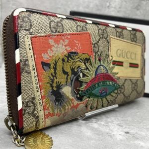 【希少/極美品】 GUCCI グッチ メンズ ビジネス 長財布 ラウンドファスナー クーリエ UFO 虎 タイガー PVC GG柄 ブラウン 茶色 レディース