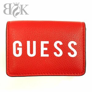 極美品 ゲス コンパクト ミニ ウォレット 財布 レッド 赤 ロゴ メンズ レディース GUESS 中古 ★