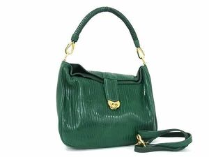 1円 ■極上■本物■美品■ GENUINE SEA LION SKIN ジェニュインシーライオンスキン トド 2WAY ハンドバッグ ショルダー グリーン系 BM3315