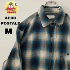 usa古着 AEROPOSTALE ネルシャツ M ホワイト　ブルー　オンブレ