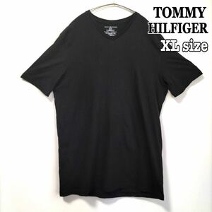 TOMMY HILFIGER トミーヒルフィガー 無地 半袖Tシャツ vネック 黒 ブラック XL オーバーサイズ ビッグシルエット 古着 海外古着