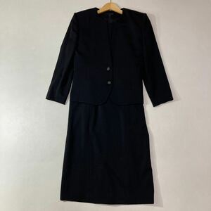 293 Noir Robe ONWARD 高級 ブラックフォーマル ノーカラージャケット ワンピース セットアップ 冠婚葬祭 礼服 サイズ9 オンワード 31215B