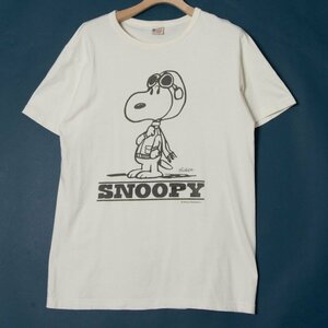 メール便◯ USA製 BUZZ RICKSONS バズリクソンズ サイズL 半袖 クルーネック Tシャツ スヌーピー コットン100％ アイボリー系 アメカジ