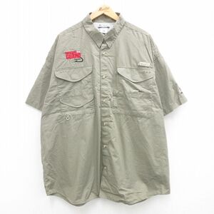 XL/古着 コロンビア 半袖 フィッシング シャツ メンズ 00s ワンポイントロゴ PFG 大きいサイズ ロング丈 緑系 グリーン 内側メッシュ s