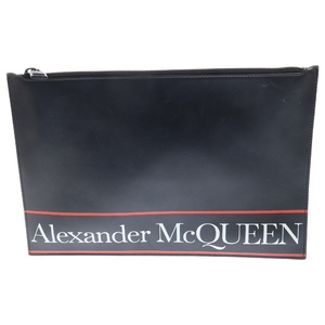 Alexander McQueen アレキサンダーマックイーン ロゴプリント レザー クラッチバッグ ブラック