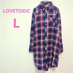 LONETOXIC ラブトキシック　キッズ　L　ネルシャツロング　チェック　赤青