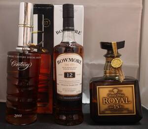 未開栓古酒3本★サントリー ウイスキー WHISKY センチュリー2001★ロイヤル15年★ボウモア BOWMORE 12年★箱付き 美品★