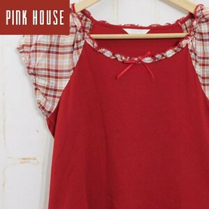 ピンクハウスPINK HOUSE■クルーネック トップス パフスリーブ■M■レッド　カットソー　Tシャツ　※KH2519018