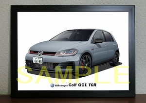 希望ナンバー フォルクスワーゲン Golf GTI TCR デジタルイラスト自動車アートA4 VW