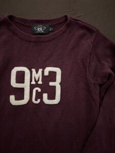 【名作】美品 RRL WINE RED BOATNECK SWEATER ダブルアールエル 刺繍 アップリケ ニット セーター ラルフローレン M