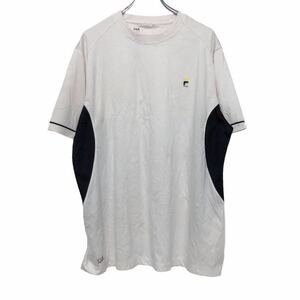 FILA 半袖 プリントTシャツ L ホワイト ブラック イエロー フィラ スポーツ ドライ メッシュ 古着卸 アメリカ仕入 a507-6770