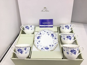 【1円スタート】 ナルミ ボーンチャイナ NARUMI BONE CHINA カップ&ソーサー5客セット ホワイト&ブルー