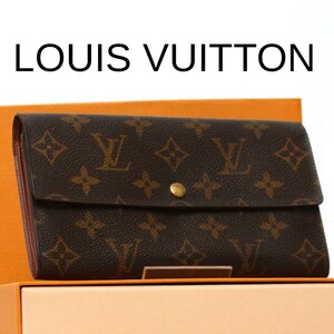 美品 ルイヴィトン LOUIS VUITTON モノグラム 二つ折り 長財布 ポシェット ポルトモネ クレディ M61725 ウォレット ブラウン系 m187