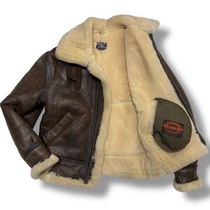 美品 希少L相当 US SHEEPSKIN 19 シープスキン フライトジャケット ボンバージャケット b-3 ムートン ボア ブラウン レザー 羊革 38 